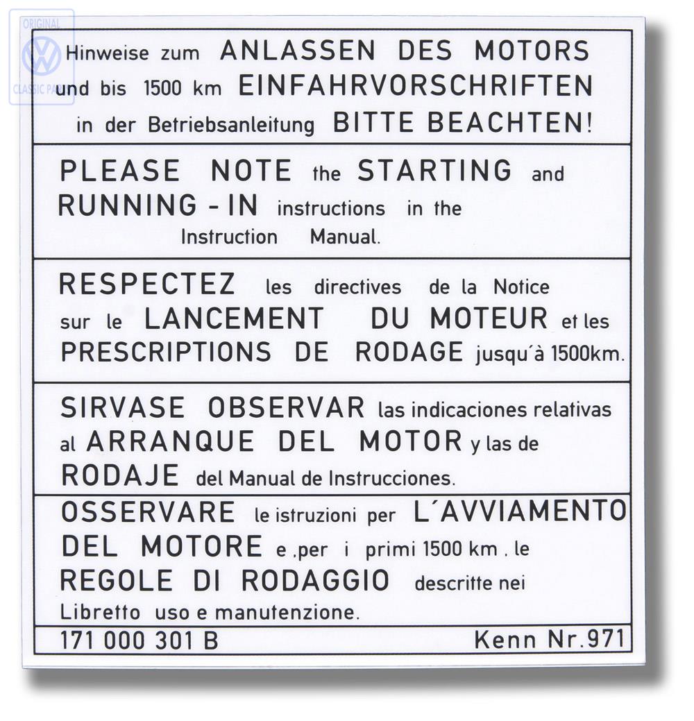 Kennschild Anlassen des Motors