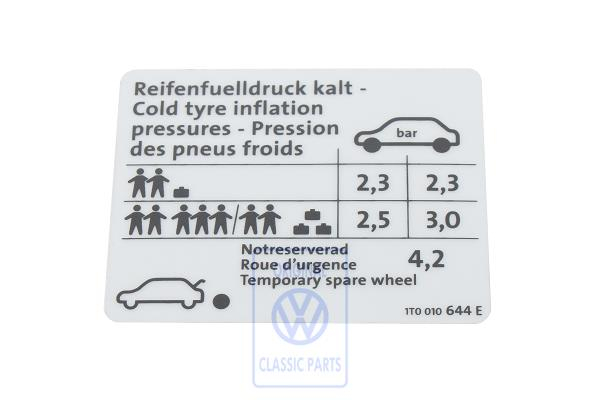 Data plate for VW Touran