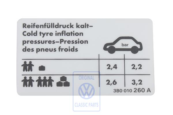 Data sticker for VW Passat B5/B5GP