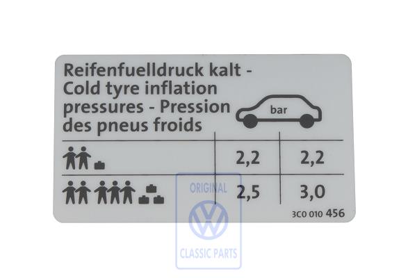 Data sticker for VW Passat B6