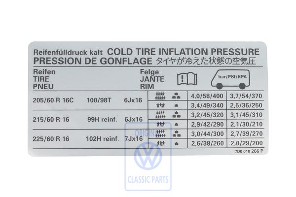 Data plate for VW T4