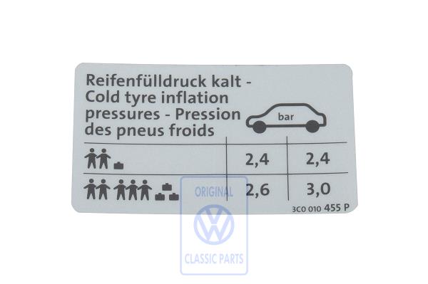Data sticker for VW Passat B6